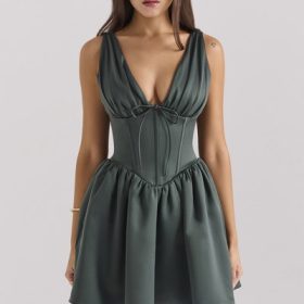 Emmeliette Forest Green Satin Mini Dress - Image 5