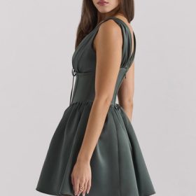 Emmeliette Forest Green Satin Mini Dress - Image 8