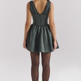 Emmeliette Forest Green Satin Mini Dress - Image 9