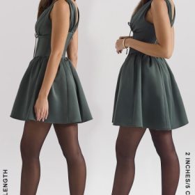 Emmeliette Forest Green Satin Mini Dress - Image 11