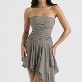 Valeria Smoke Gathered Asymmetric Dress - Image 5