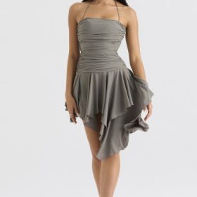 Valeria Smoke Gathered Asymmetric Dress - Image 7