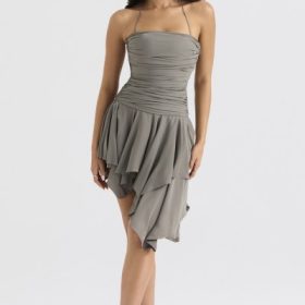 Valeria Smoke Gathered Asymmetric Dress - Image 8
