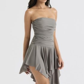 Valeria Smoke Gathered Asymmetric Dress - Image 9