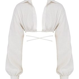 Iris Off White Wrap Around Cropped Shirt - Image 2