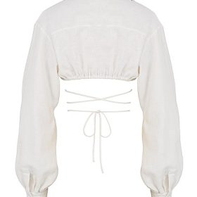 Iris Off White Wrap Around Cropped Shirt - Image 4