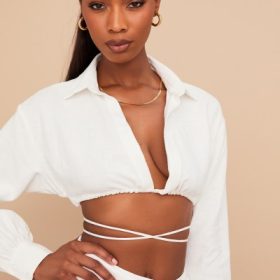 Iris Off White Wrap Around Cropped Shirt - Image 5