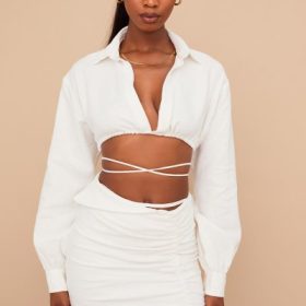 Iris Off White Wrap Around Cropped Shirt - Image 7