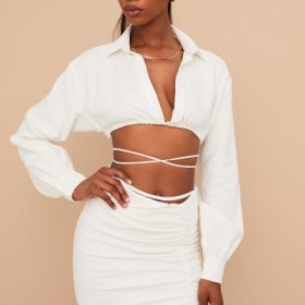 Iris Off White Wrap Around Cropped Shirt - Image 8
