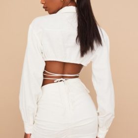 Iris Off White Wrap Around Cropped Shirt - Image 13