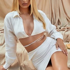 Iris Off White Wrap Around Cropped Shirt - Image 15