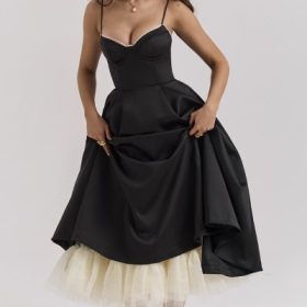 Mademoiselle Black Tulle Midi Dress - Image 5