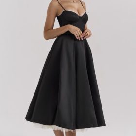 Mademoiselle Black Tulle Midi Dress - Image 9