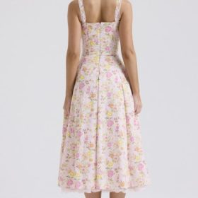 Rosalee Pink Meadow Print Cotton Bustier Sundress
