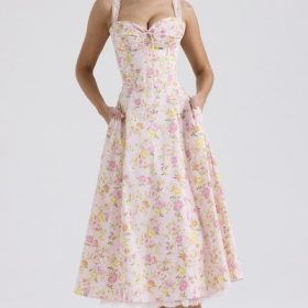 Rosalee Pink Meadow Print Cotton Bustier Sundress - Image 5