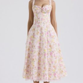 Rosalee Pink Meadow Print Cotton Bustier Sundress - Image 6