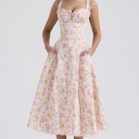 Rosalee Pink Meadow Print Cotton Bustier Sundress - Image 7