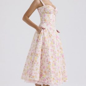 Rosalee Pink Meadow Print Cotton Bustier Sundress - Image 8