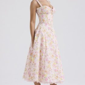 Rosalee Pink Meadow Print Cotton Bustier Sundress - Image 9