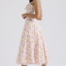 Rosalee Pink Meadow Print Cotton Bustier Sundress - Image 10