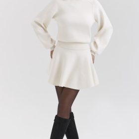 Rosina Cream Wool Cashmere Flounce Mini Skirt - Image 7