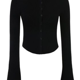 Sylvia Black Ribbed Knit Cardigan - Image 2