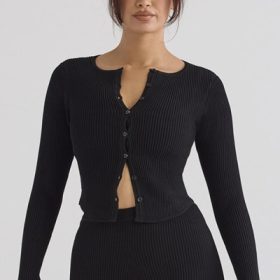 Sylvia Black Ribbed Knit Cardigan - Image 6