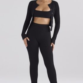 Sylvia Black Ribbed Knit Cardigan - Image 7