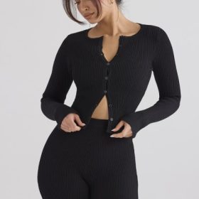 Sylvia Black Ribbed Knit Cardigan - Image 9