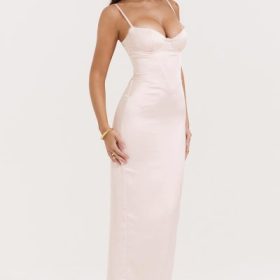 Stefania Soft Peach Corset Maxi Dress - Image 11