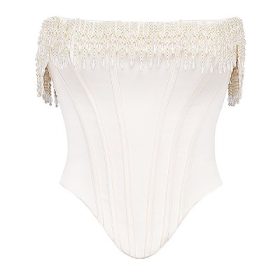 Aubrie Vintage Cream Embellished Satin Corset - Image 2