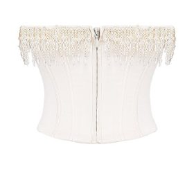 Aubrie Vintage Cream Embellished Satin Corset - Image 4