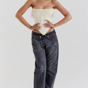 Aubrie Vintage Cream Embellished Satin Corset - Image 8