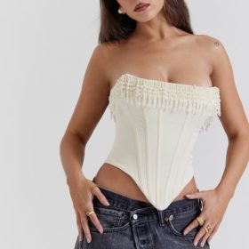 Aubrie Vintage Cream Embellished Satin Corset - Image 9
