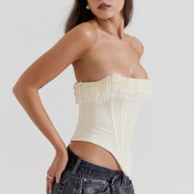 Aubrie Vintage Cream Embellished Satin Corset - Image 11