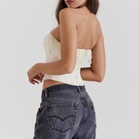 Aubrie Vintage Cream Embellished Satin Corset - Image 12