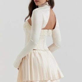 Aubrie Vintage Cream Embellished Satin Corset - Image 14