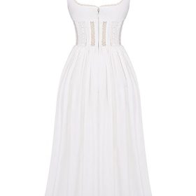 Perle White Lace Trim Midi Dress - Image 4