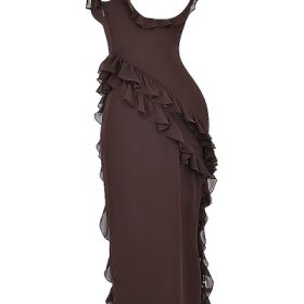 Ariela Espresso Ruffle Maxi Dress - Image 3