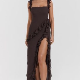 Ariela Espresso Ruffle Maxi Dress - Image 5