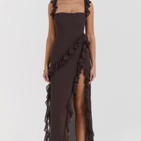 Ariela Espresso Ruffle Maxi Dress - Image 7