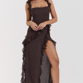 Ariela Espresso Ruffle Maxi Dress - Image 8