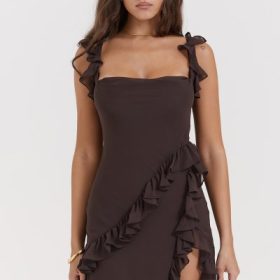 Ariela Espresso Ruffle Maxi Dress - Image 10