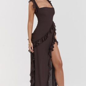Ariela Espresso Ruffle Maxi Dress - Image 11