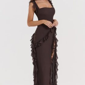 Ariela Espresso Ruffle Maxi Dress - Image 12