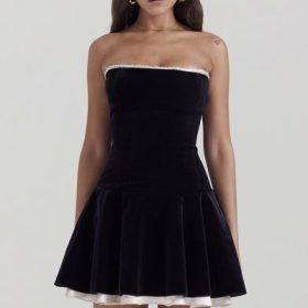 Marilla Black Velvet Strapless Dress - Image 5