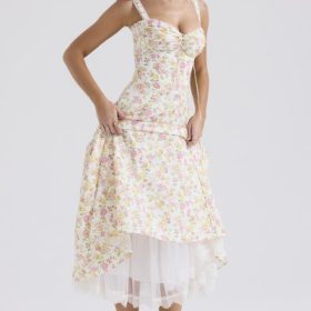 Rosalee Ivory Meadow Print Cotton Bustier Sundress - Image 5