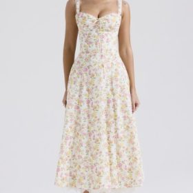 Rosalee Ivory Meadow Print Cotton Bustier Sundress - Image 7