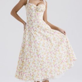 Rosalee Ivory Meadow Print Cotton Bustier Sundress - Image 8