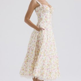 Rosalee Ivory Meadow Print Cotton Bustier Sundress - Image 9